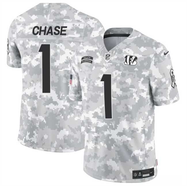 Men%27s Cincinnati Bengals #1 Ja%27Marr Chase 2024 F.U.S.E Arctic Camo Salute To Service Limited Stitched Football Jersey Dzhi->chicago bears->NFL Jersey
